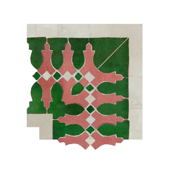 Mosaic House Moroccan tile Ank Corner 10-21-1 White,   Green,   Pink,    solid cement, encaustic, field, pattern, traditional, stars, classic 